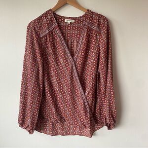 Max Studio large boho abstract orange patterned long sleeve blouse